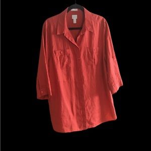 Chicos linen blouse rust/orange color size 3.5, XL